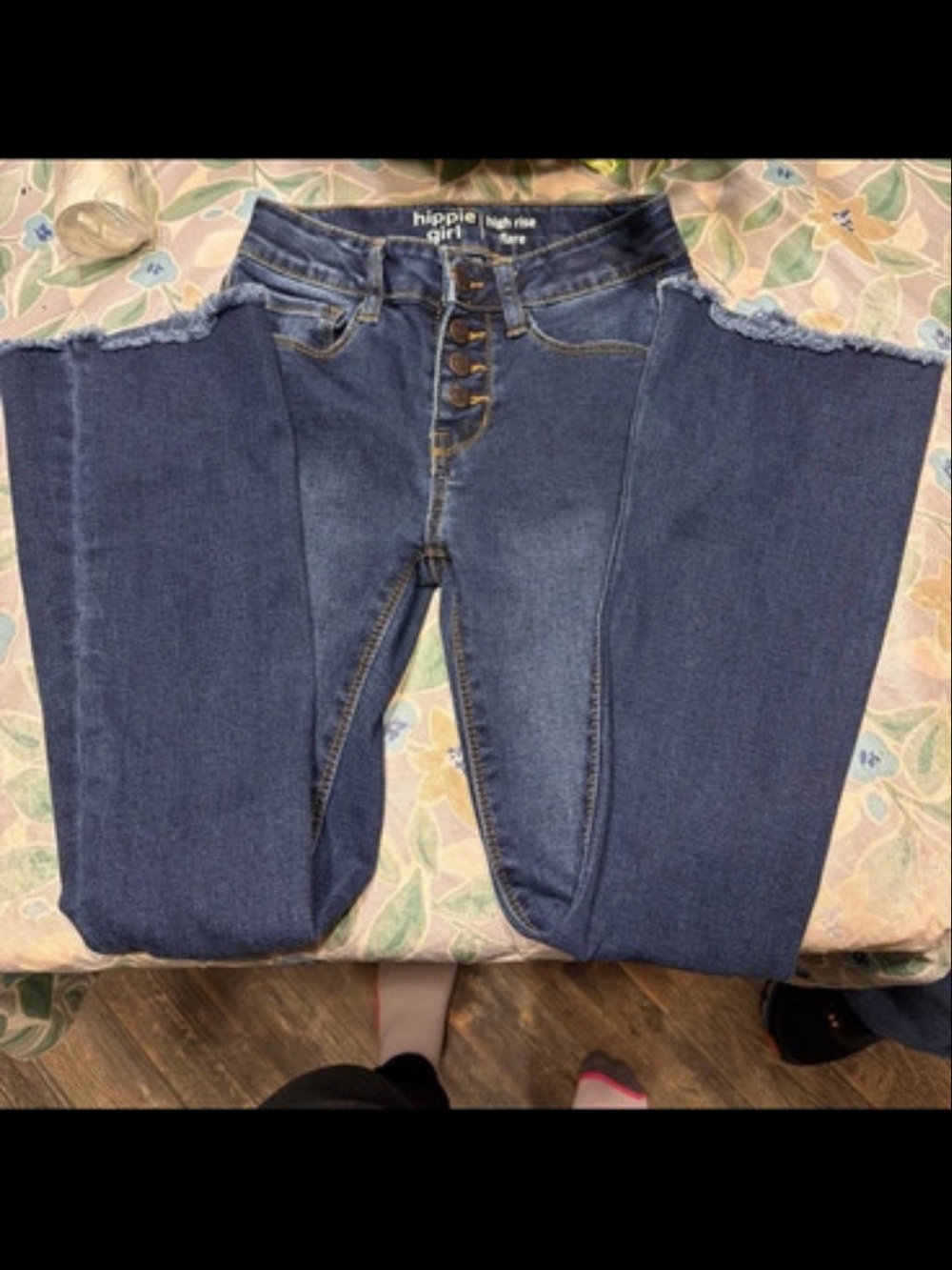 Hippie Girl High-Rise Button-Front Flare Jeans - Dark Blue